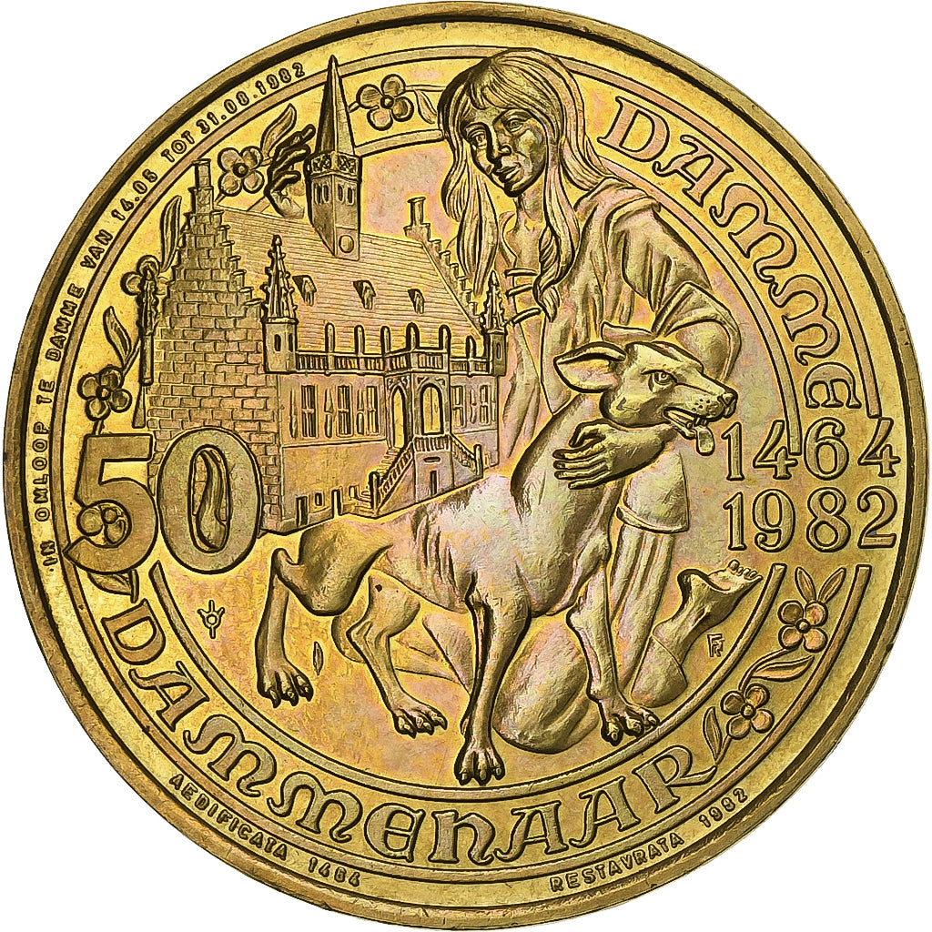 Bélgica, Token, 50 Dammenaar, 1982, Aço Cromado a Latão, MS(63)