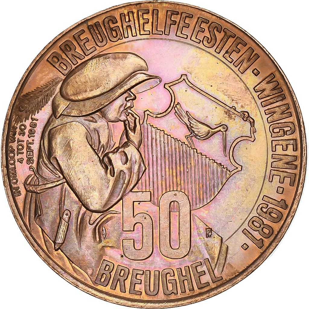 Bélgica, zeton, 50 Breughel - Wingene, 1981, Cobre, EBC