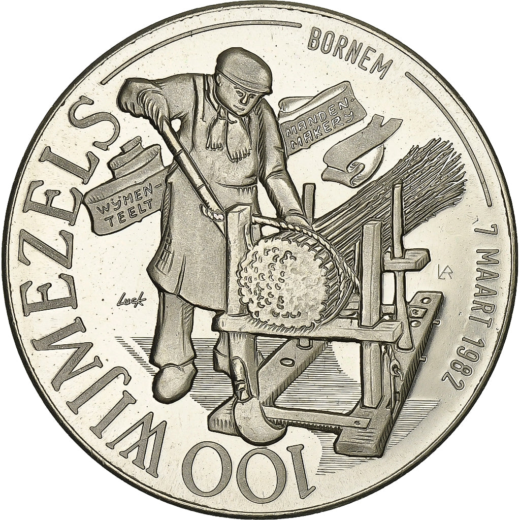 Bélgica, zeton, 100 Wijmezels de Bornem, 1982, Níquel - latón, EBC