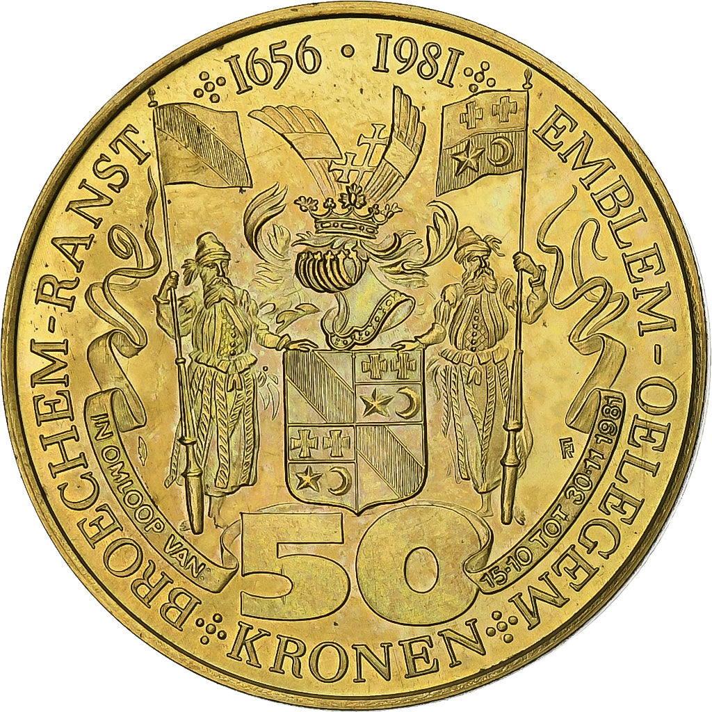 België, Token, 50 Kronen, 1981, Brass plated steel, PR