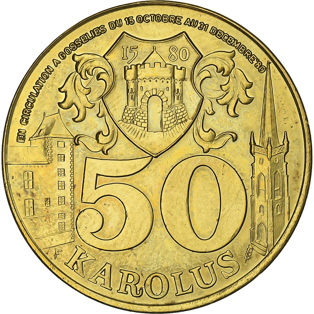 België, Token, 50 Karolus - Gosselies, 1980, Brass plated steel, PR