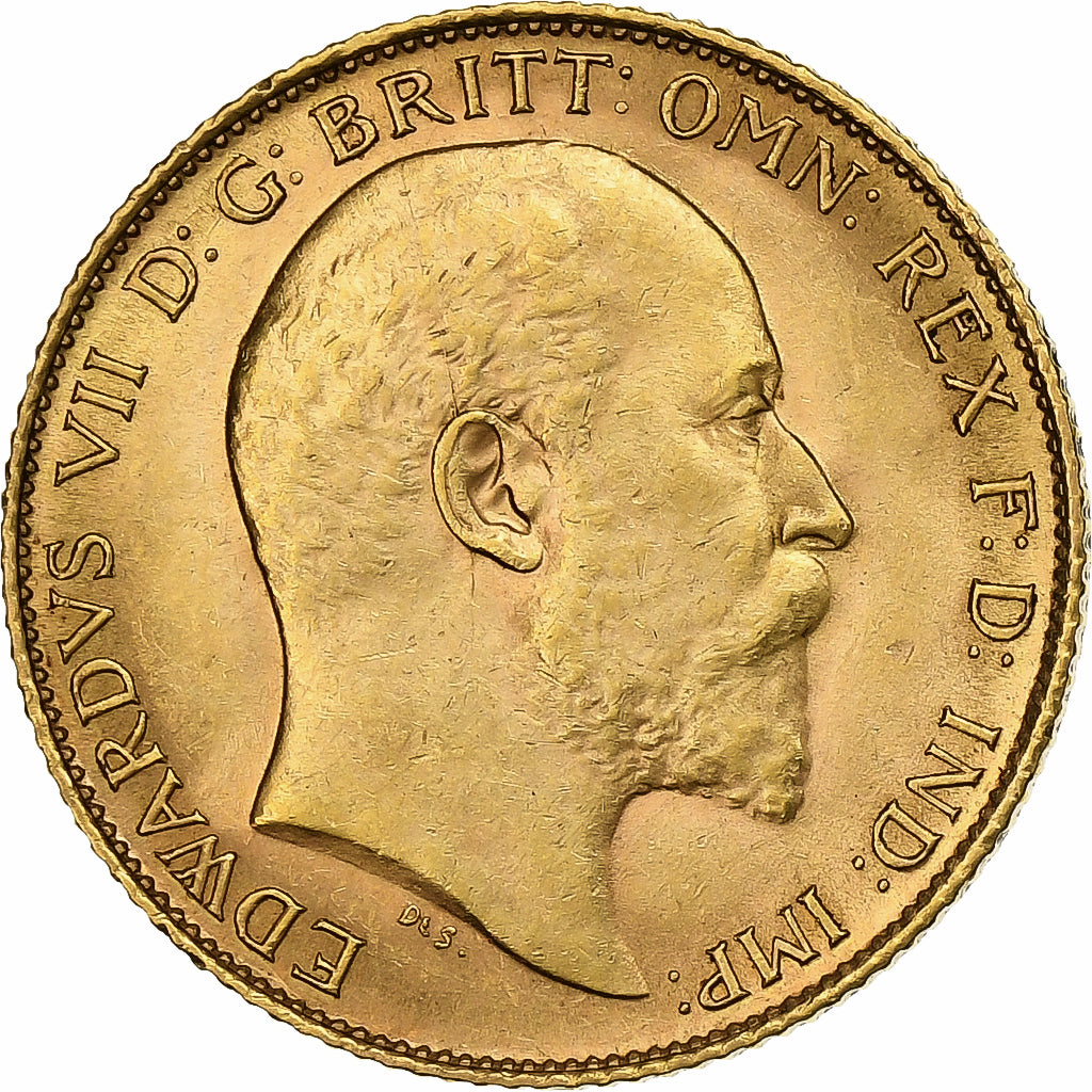 Great Britain, Edward VII, 1/2 Sovereign, 1908, London, Gold, MS(60-62), KM:804
