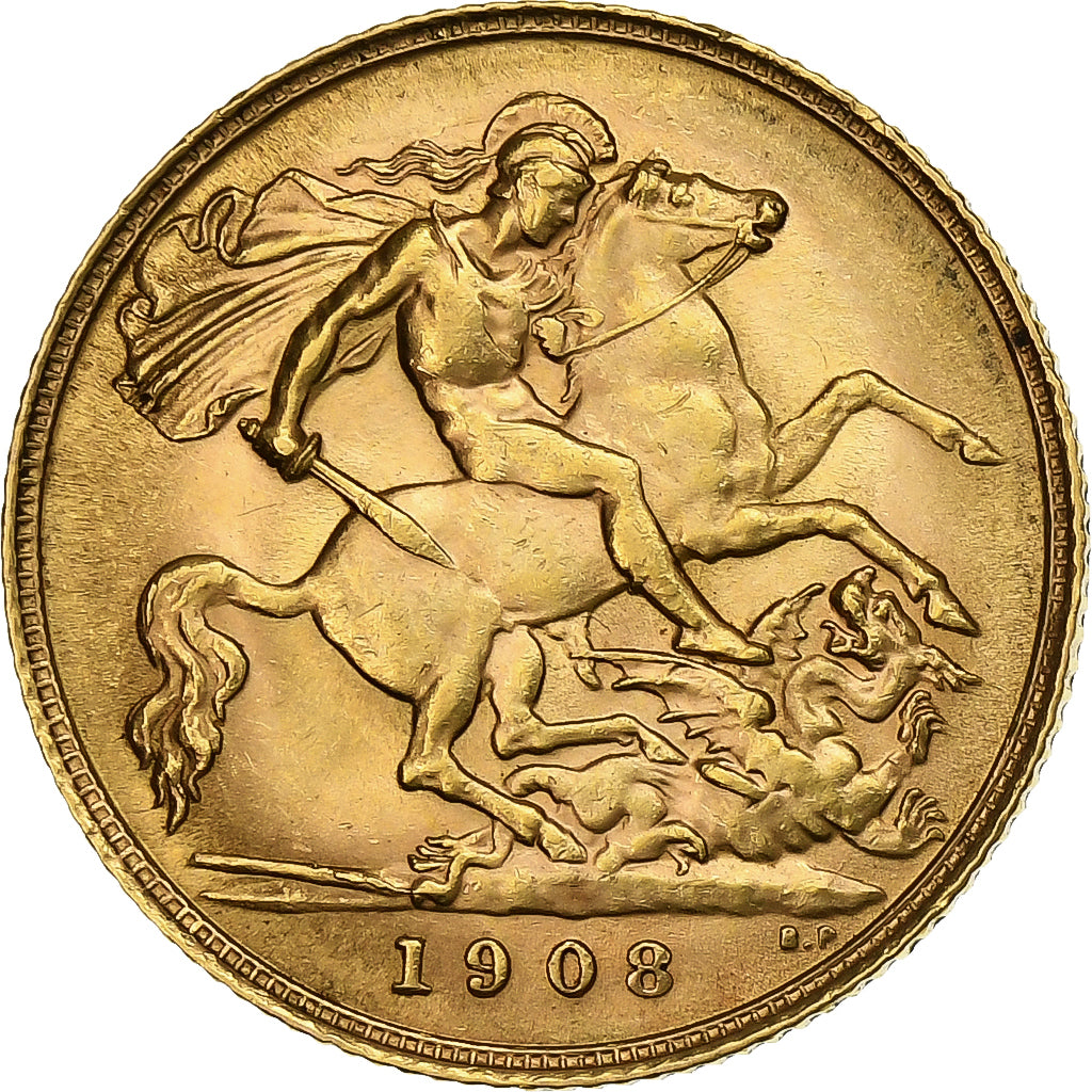 Great Britain, Edward VII, 1/2 Sovereign, 1908, London, Gold, MS(60-62), KM:804
