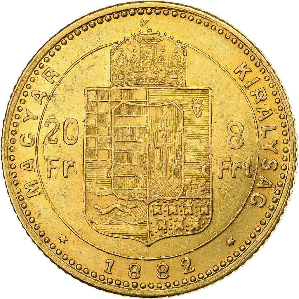 Ungheria, Franz Joseph I, 8 Florins-20 Francs, 1882, Kremnica, Oro, SPL, KM:467