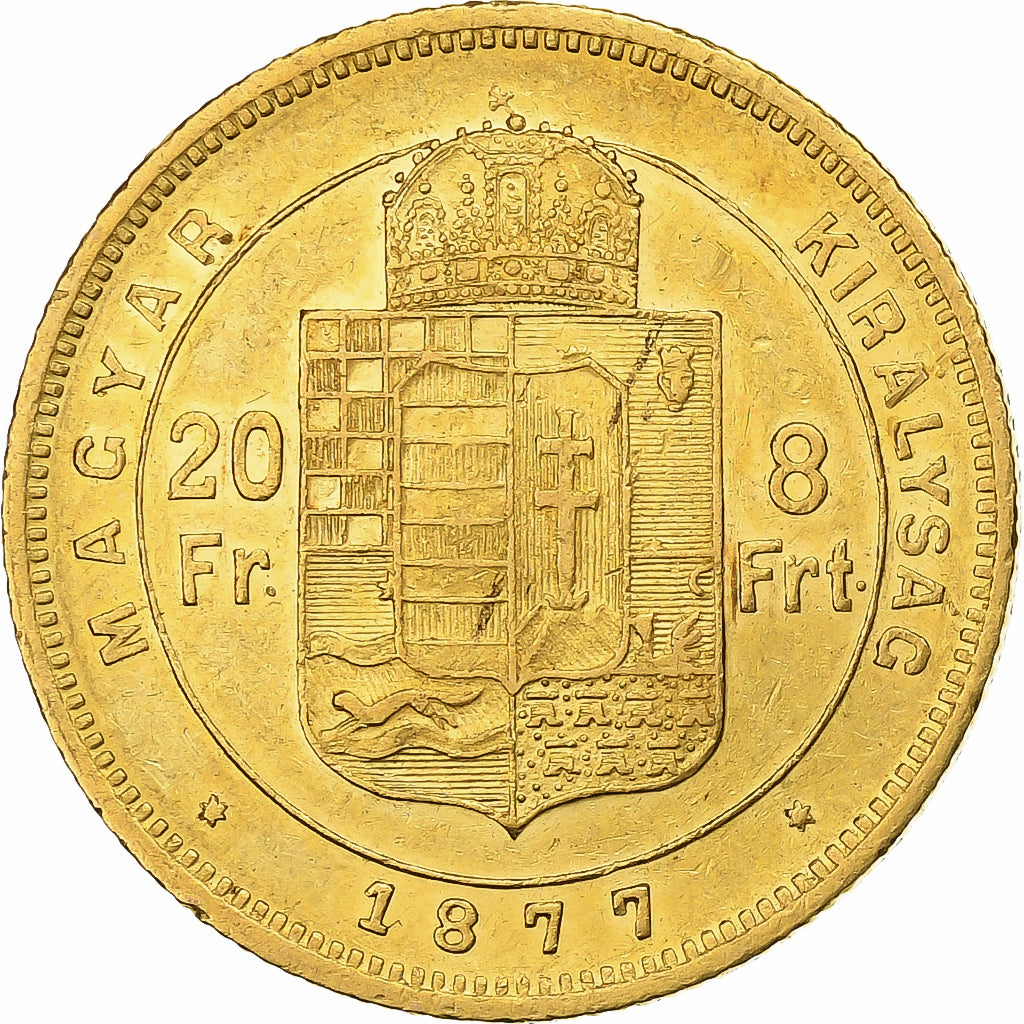 Hongarije, Franz Joseph I, 8 Florins-20 Francs, 1877, Kremnica, Goud, PR, KM:455