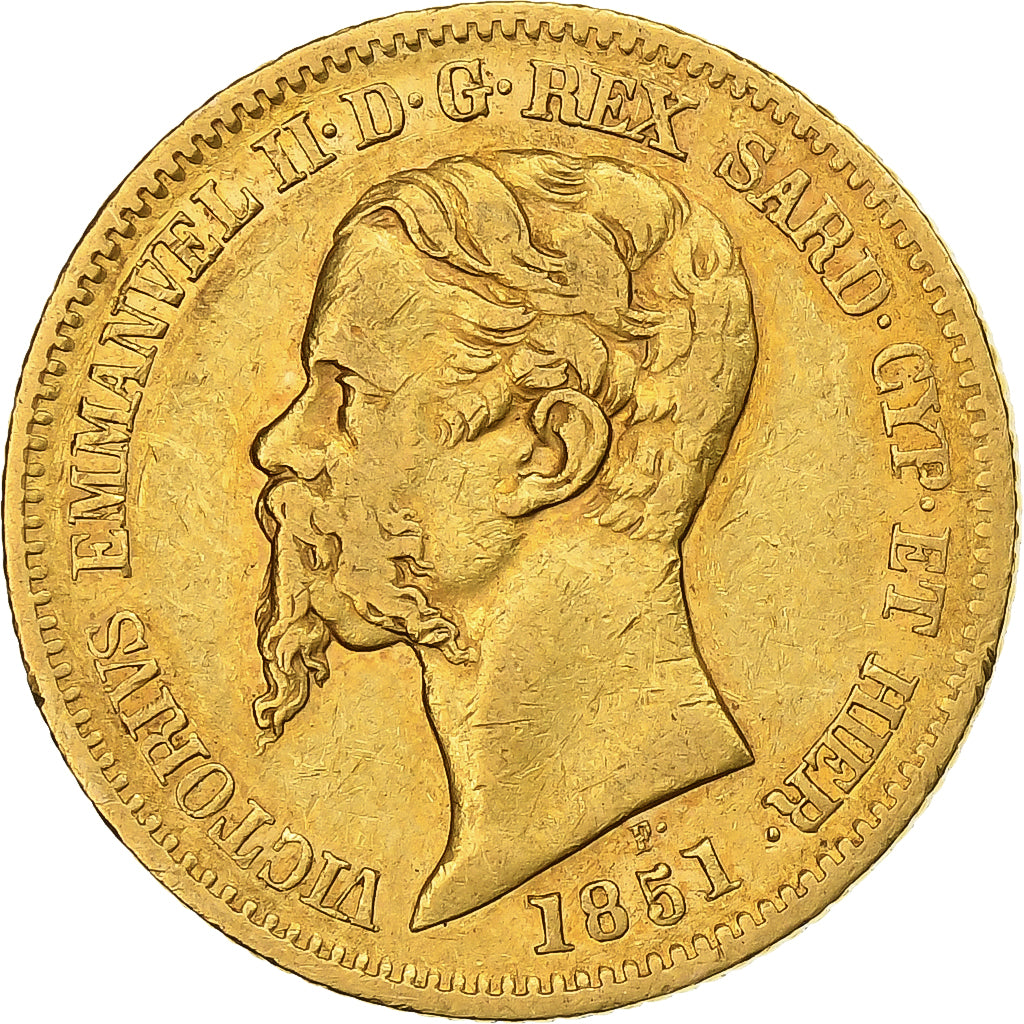 Italien, Vittorio Emanuele II, 20 Lire, 1851, Genoa, Gold, SS, KM:146