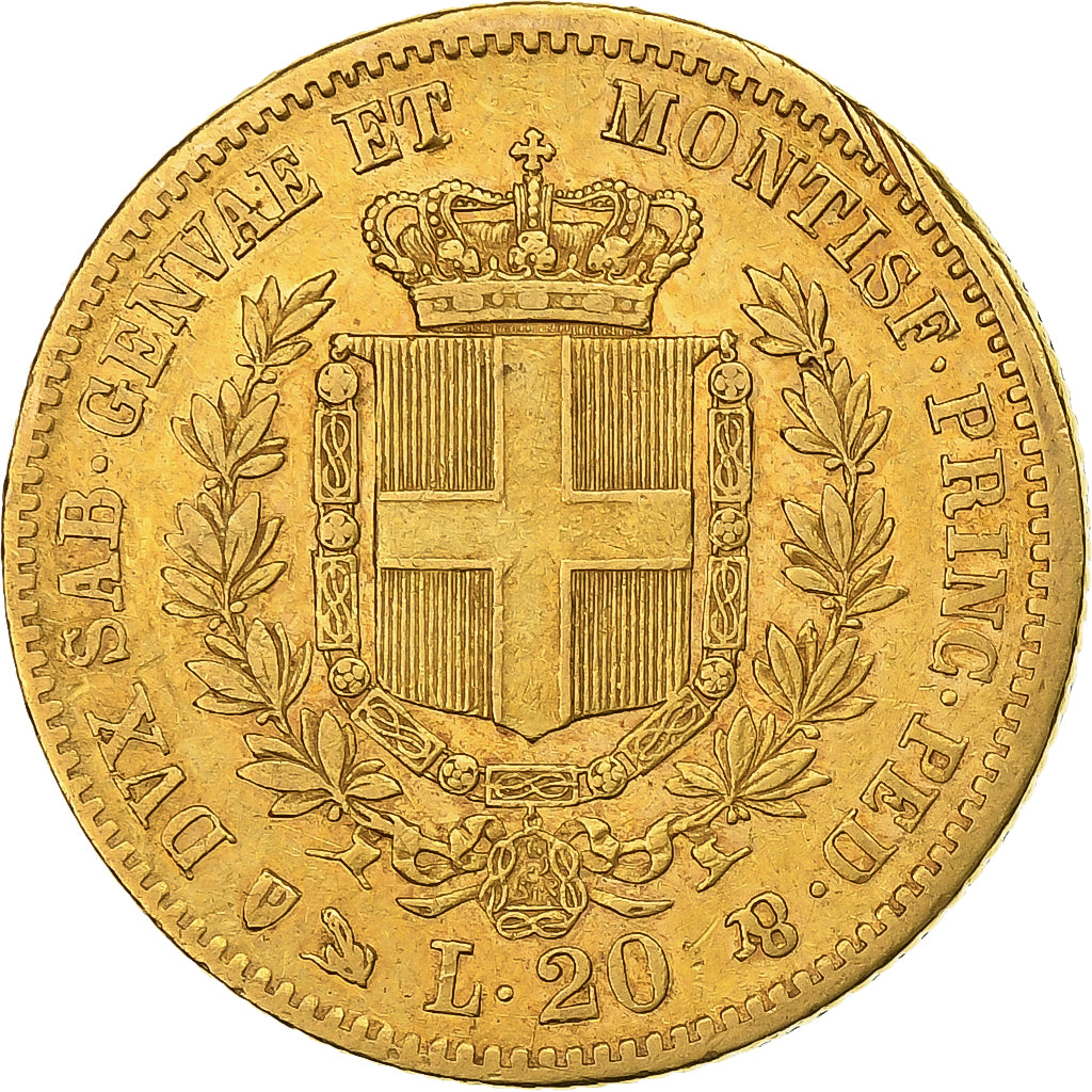 Italien, Vittorio Emanuele II, 20 Lire, 1851, Genoa, Gold, SS, KM:146