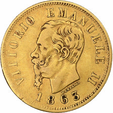 Italia, Vittorio Emanuele II, 10 Lire, 1863, Torino, Oro, BB, KM:9