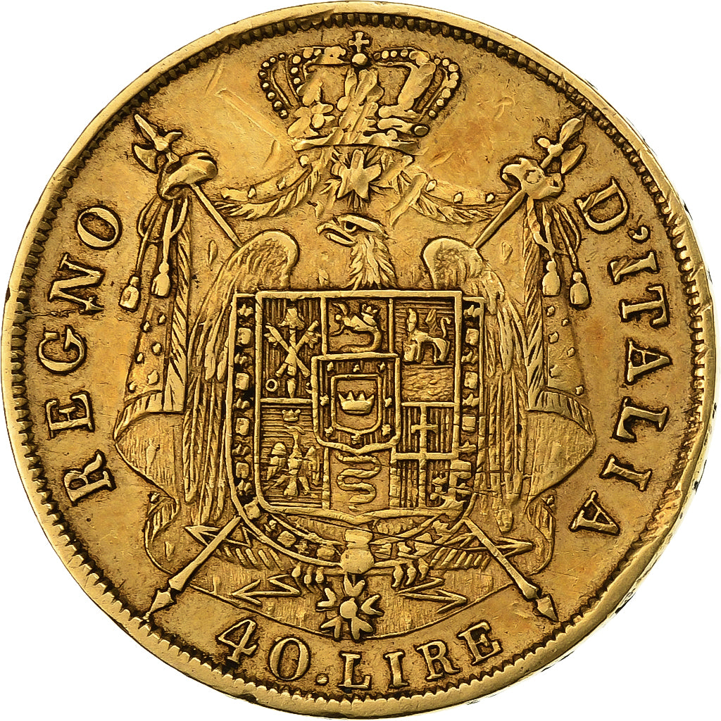 STATI ITALIANI, KINGDOM OF NAPOLEON, Napoleon I, 40 Lire, 1814, Milan, Oro, BB+