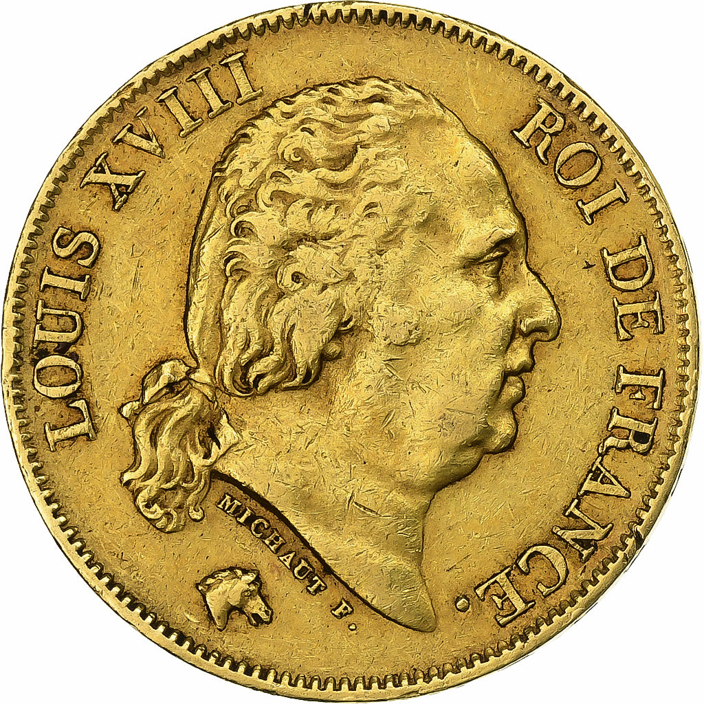 France, Louis XVIII, 40 Francs, 1822, La Rochelle, Or, TTB, KM:713