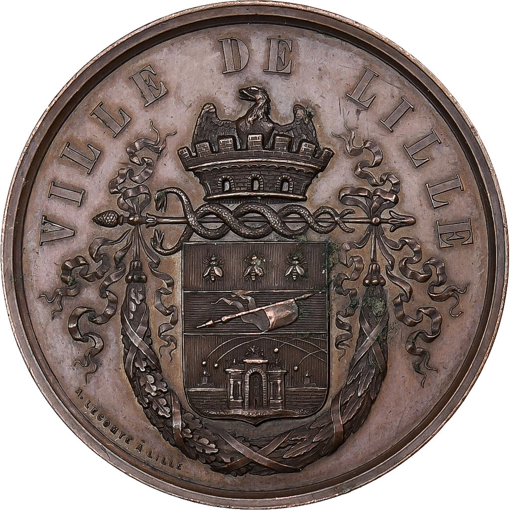 Francia, medaglia, Fête Communale de la Ville de Lille, 1855, Rame, Lecomte