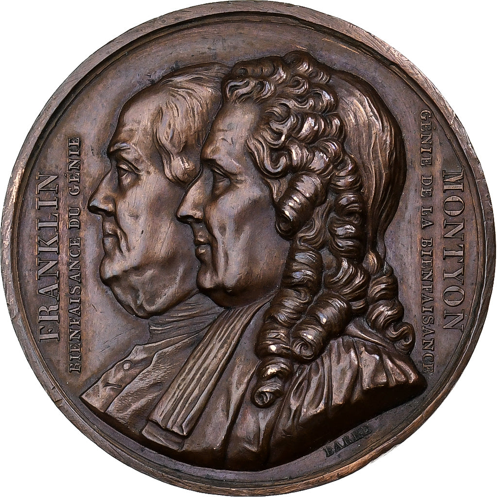 França, Token, Société Franklin et Montyon, 1833, Bronze, Barre, AU(55-58)