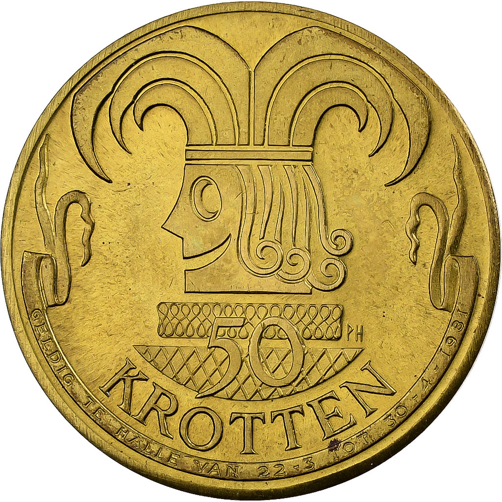 Belgium, Token, 50 Krotten - Halle, 1981, Bronze, AU(55-58)