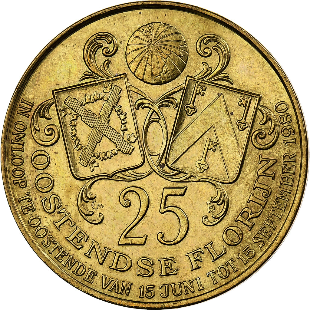 Belgium, Token, 25 florijn Oostendse Compagnie, 1980, Bronze, AU(55-58)