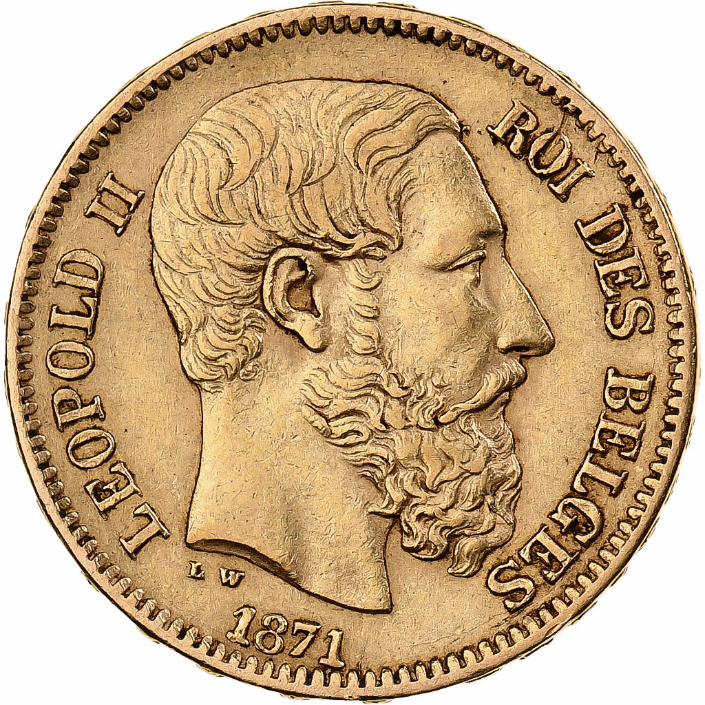 Belgium, Leopold II, 20 Francs, 1871, Brussels, Gold, EF(40-45), KM:37