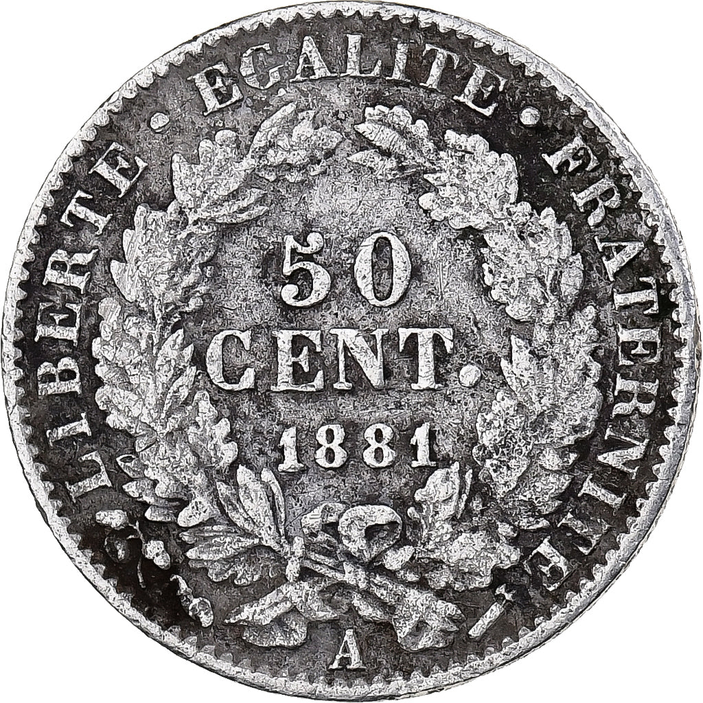 France, 50 Centimes, Cérès, 1881, Paris, Silver, VF(20-25), KM:834