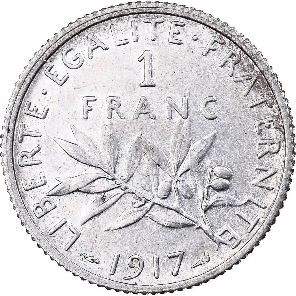 France, Franc, Semeuse, 1917, Paris, Silver, AU(50-53), KM:844