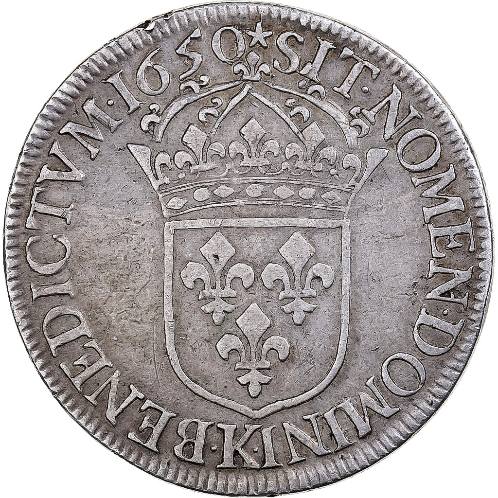 Francja, Louis XIV, Écu à la mèche longue, 1650, Bordeaux, Srebro, VF(30-35)