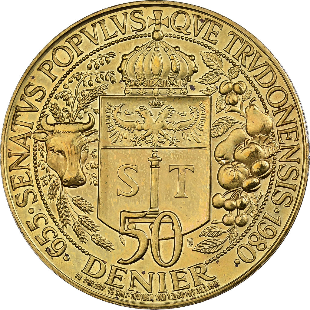 Belgium, Token, 50 Denier - St. Truiden, 1980, Brass plated steel, AU(55-58)