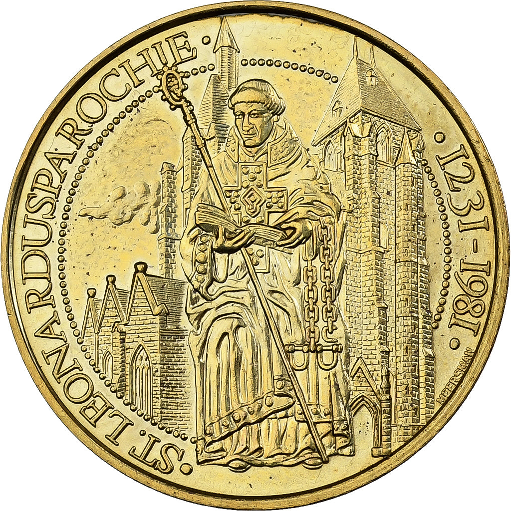 Belgium, Token, 50 Leeuwenaar - Zoutleeuw, 1980, Brass plated steel, AU(55-58)