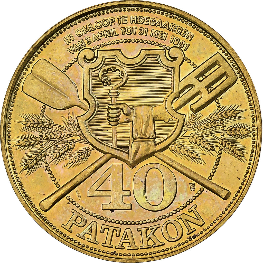 Belgio, ficha, 40 Patakon - Hoegaarden, 1981, Acciaio placcato ottone, SPL-