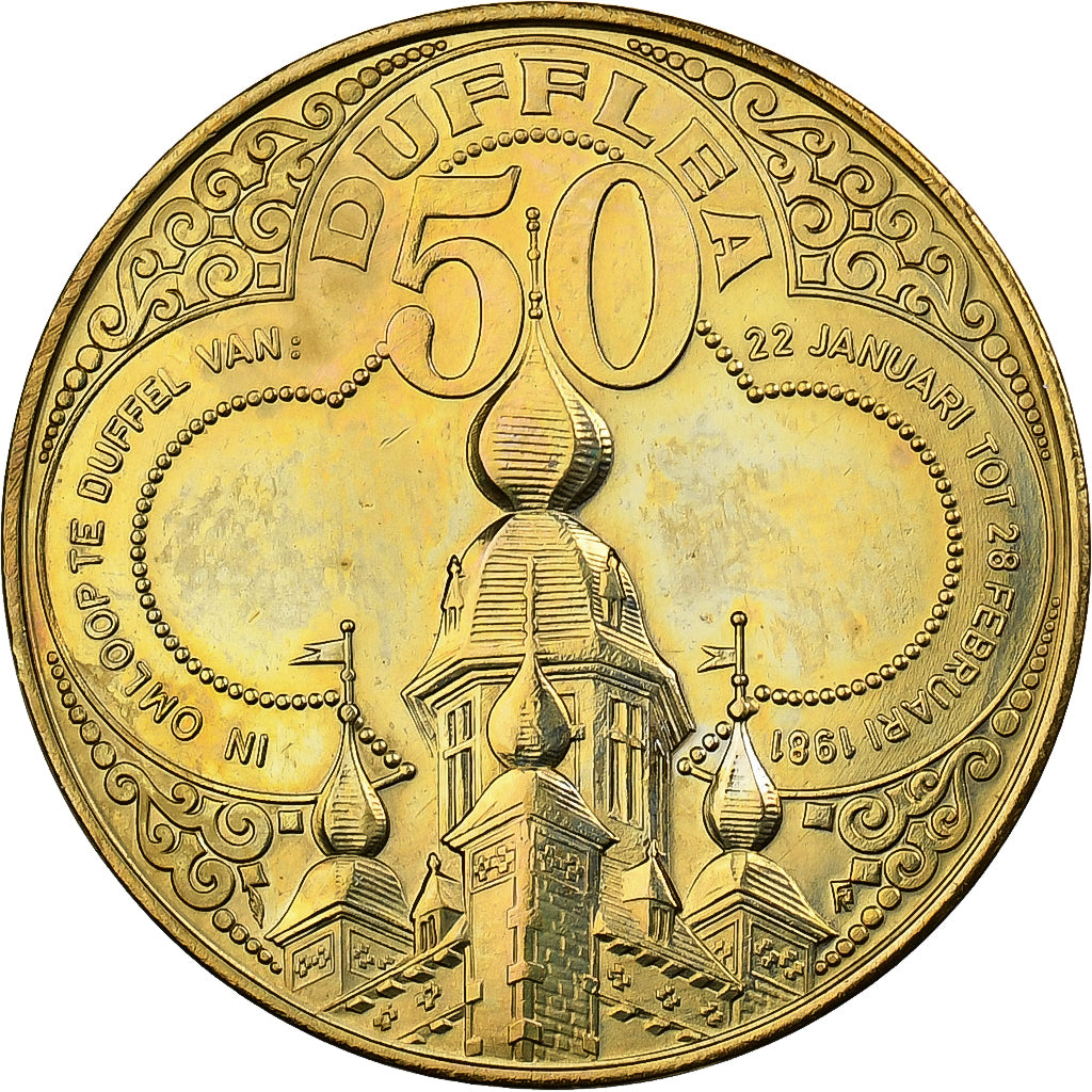 Bélgica, zeton, 50 Dufflea - Ter Elst Duffel, 1981, Latón chapado en acero