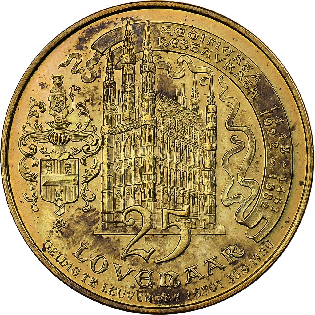 Bélgica, zeton, 25 Lovenaar - Leuven, 1980, Latón chapado en acero, MBC+