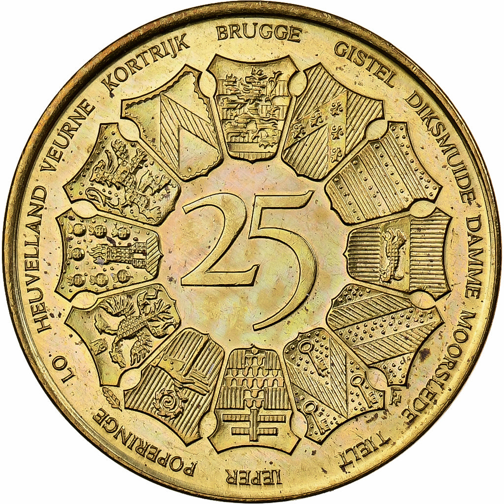 Belgique, Jeton, 25 Westvlaander, 1980, Brass plated steel, TTB