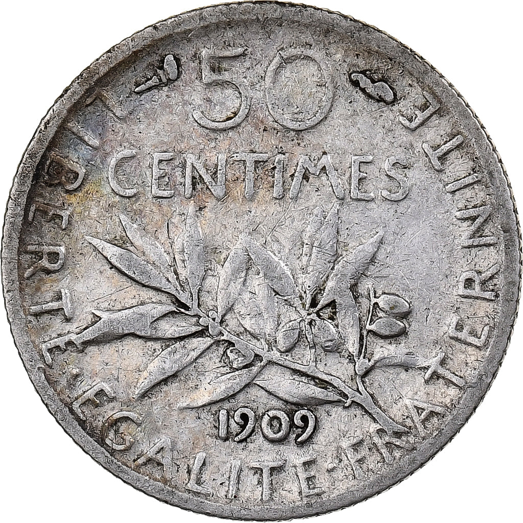 Frankrijk, 50 Centimes, 1909, Paris, Zilver, FR+, KM:854