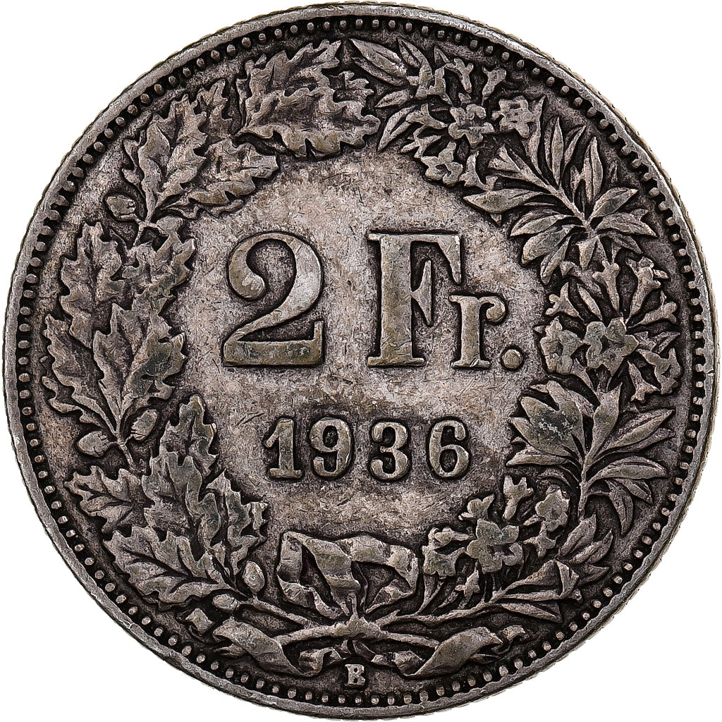 Svizzera, 2 Francs, 1936, Bern, Argento, SPL-, KM:21