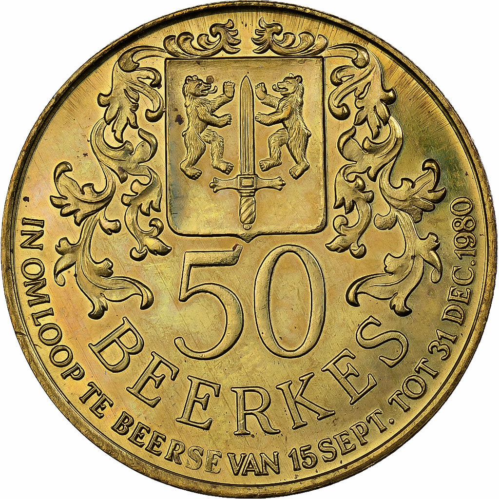 Belgique, Jeton, 50 Beerkes, 1980, Brass plated steel, SUP