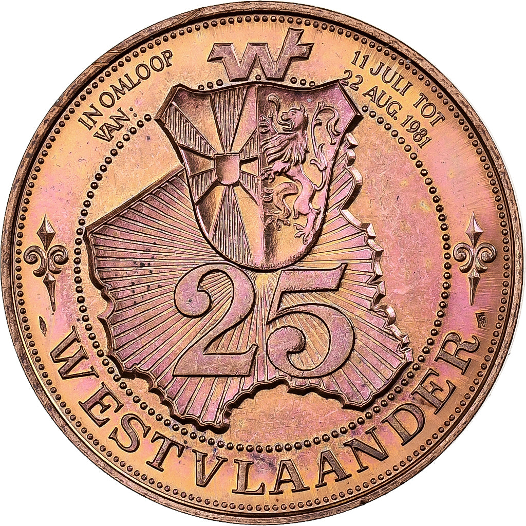 Belgium, Token, 25 Westvlaander, 1981, Copper Plated Steel, AU(55-58)