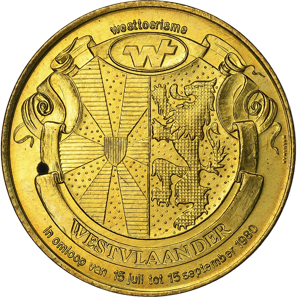 Belgia, Token, 25 Westvlaander, 1980, Mosiądz platerowany stalą, AU(50-53)