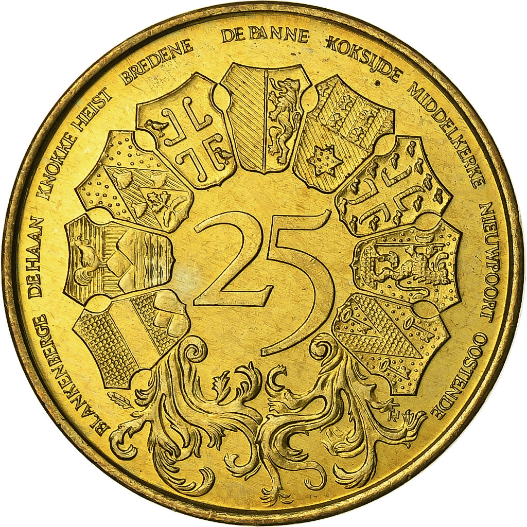 Belgia, Token, 25 Westvlaander, 1980, Mosiądz platerowany stalą, AU(50-53)