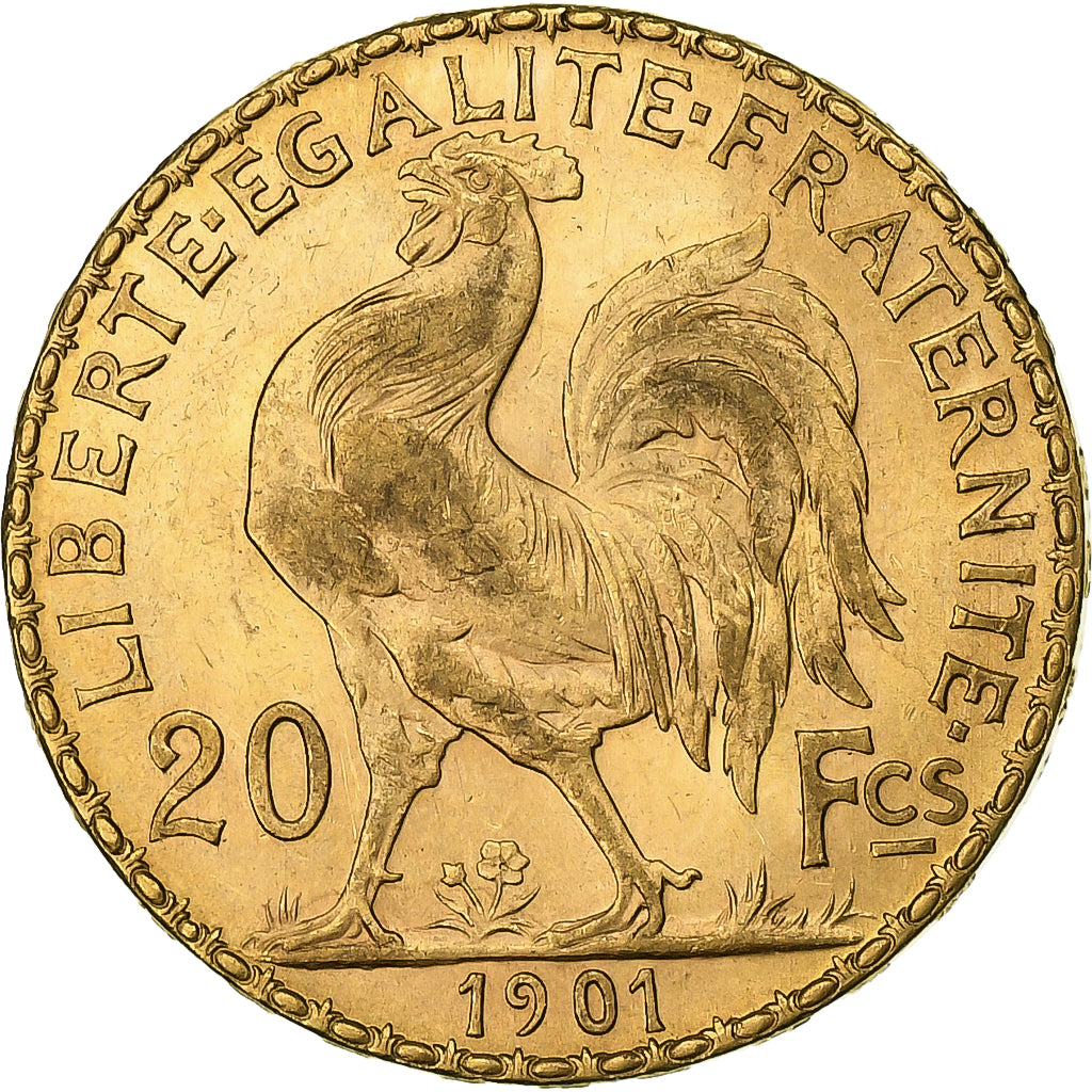 France, 20 Francs, Marianne Coq, 1901, Paris, Gold, AU(50-53), Gadoury:1064