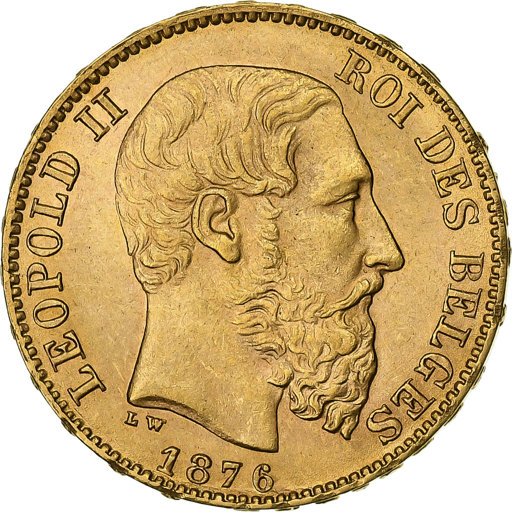 Belgium, Leopold II, 20 Francs, 1876, Brussels, Gold, MS(60-62), KM:37