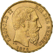 Belgium, Leopold II, 20 Francs, 1876, Brussels, Gold, MS(60-62), KM:37