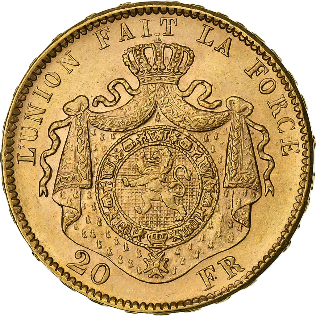 Belgium, Leopold II, 20 Francs, 1876, Brussels, Gold, MS(60-62), KM:37