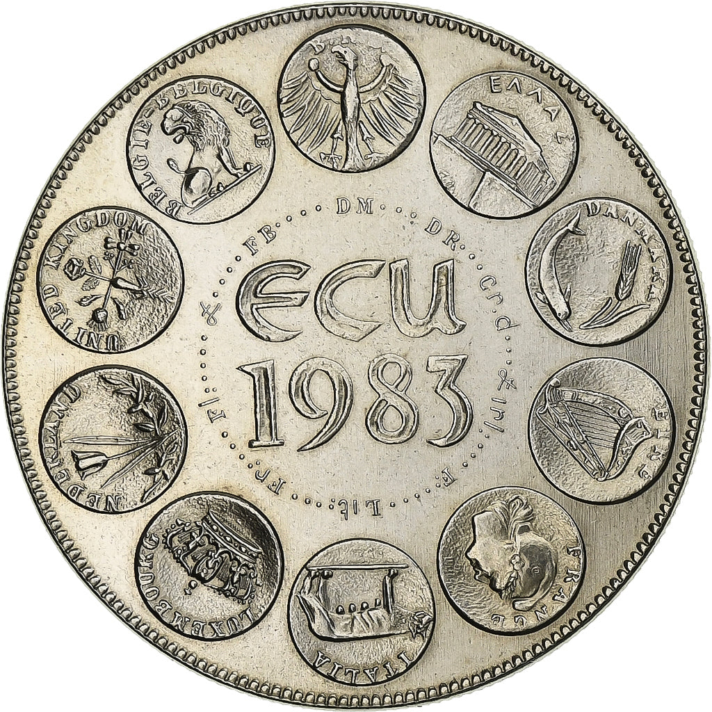França, medalha, Ecu Europa, Europe Assise, 1983, Cobre-níquel, AU(55-58)