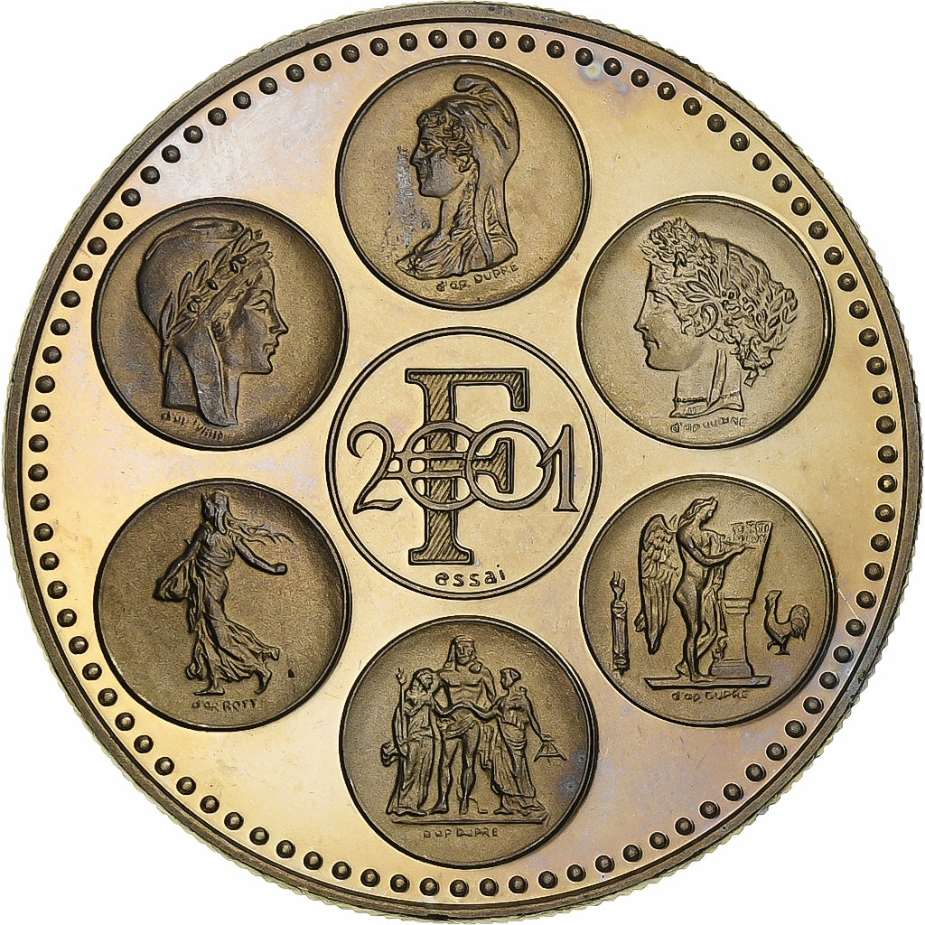 França, medalha, Fin du cours légal du Franc, 2001, Cobre-níquel, AU(55-58)