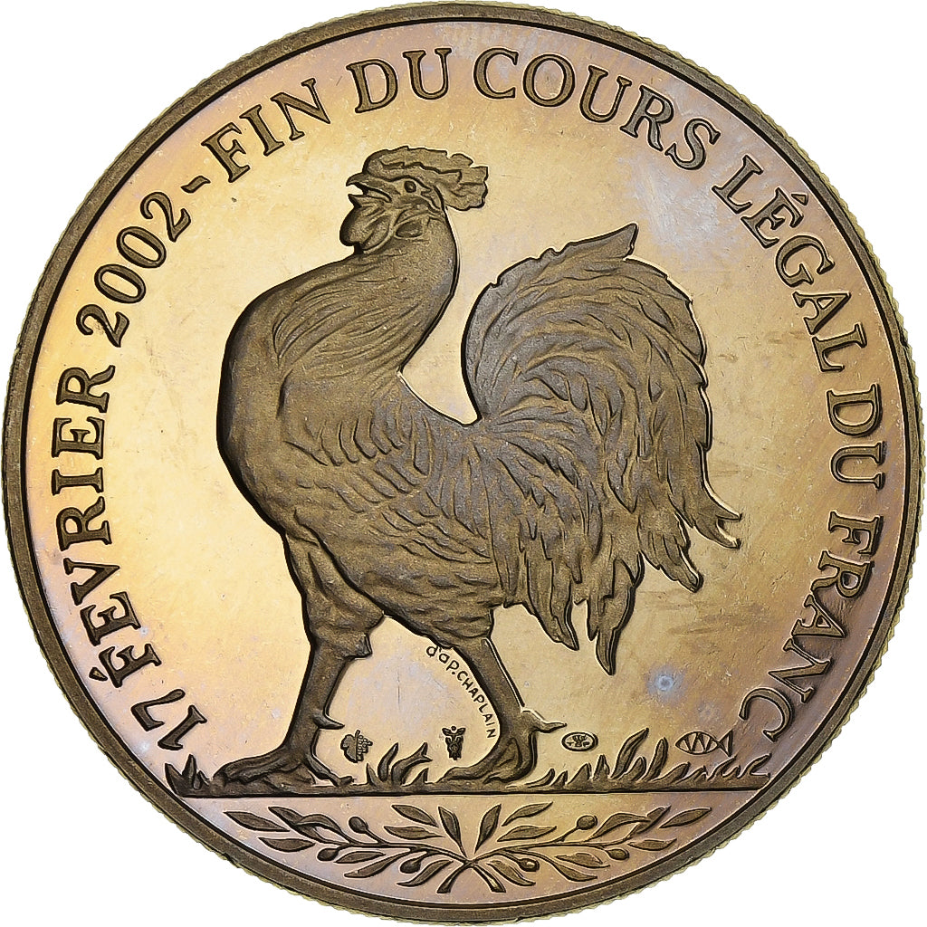 França, medalha, Fin du cours légal du Franc, 2001, Cobre-níquel, AU(55-58)