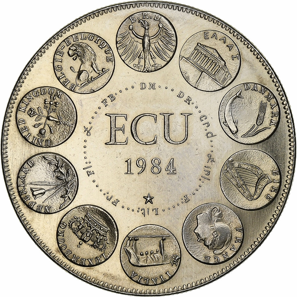 França, medalha, Ecu Europa, Europe Assise, 1984, Cobre-níquel, AU(55-58)