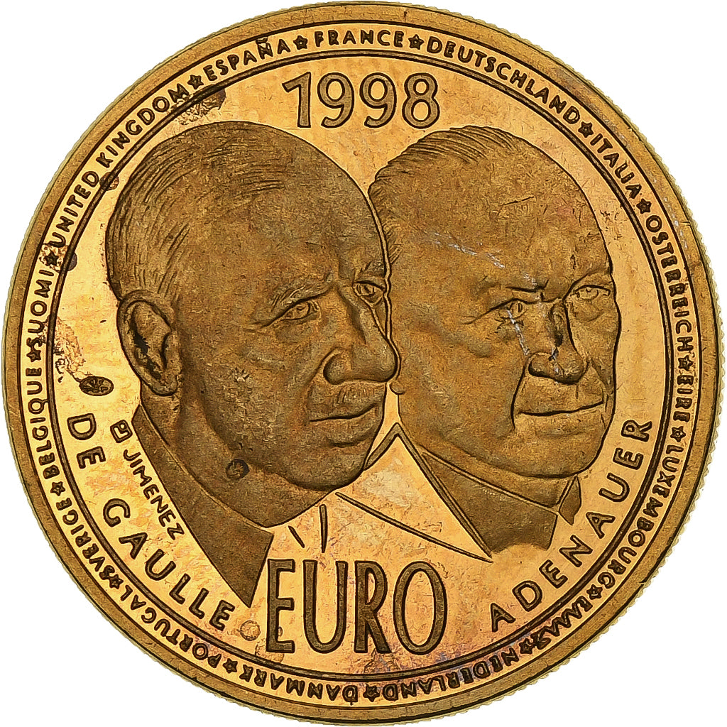 France, Médaille, 10 Euro, De Gaulle-Adenauer, 1998, Copper Gilt, SUP