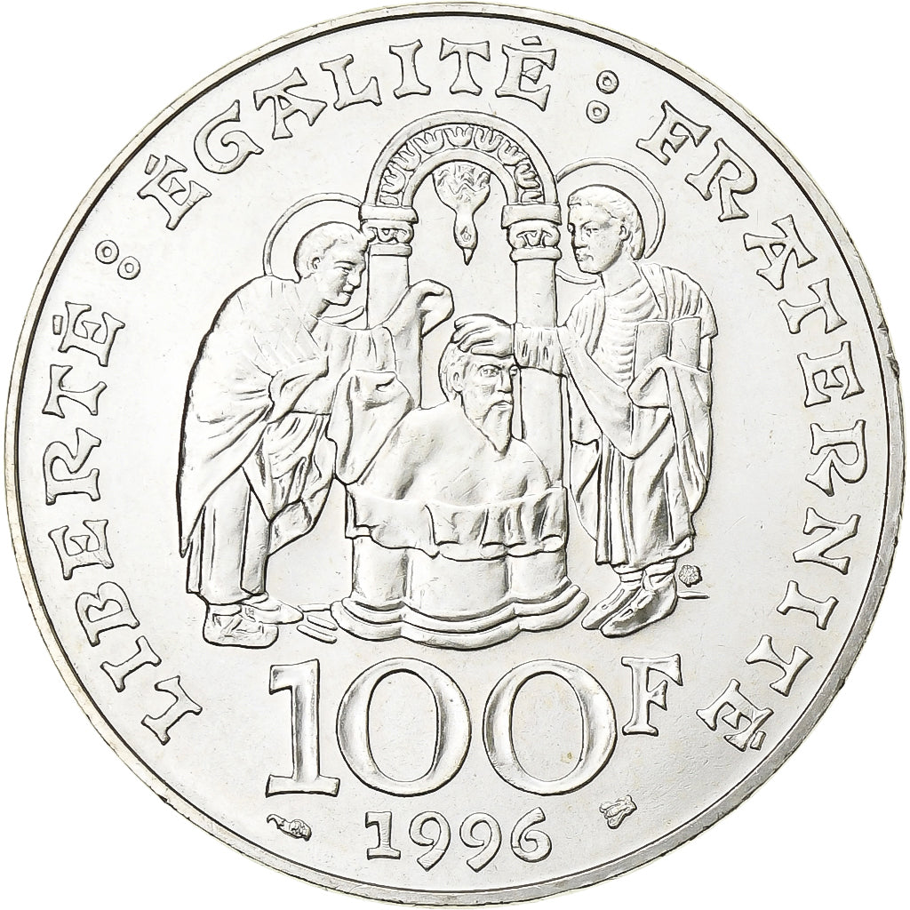 France, 100 Francs, Clovis, 1996, MDP, Silver, AU(55-58), KM:1180