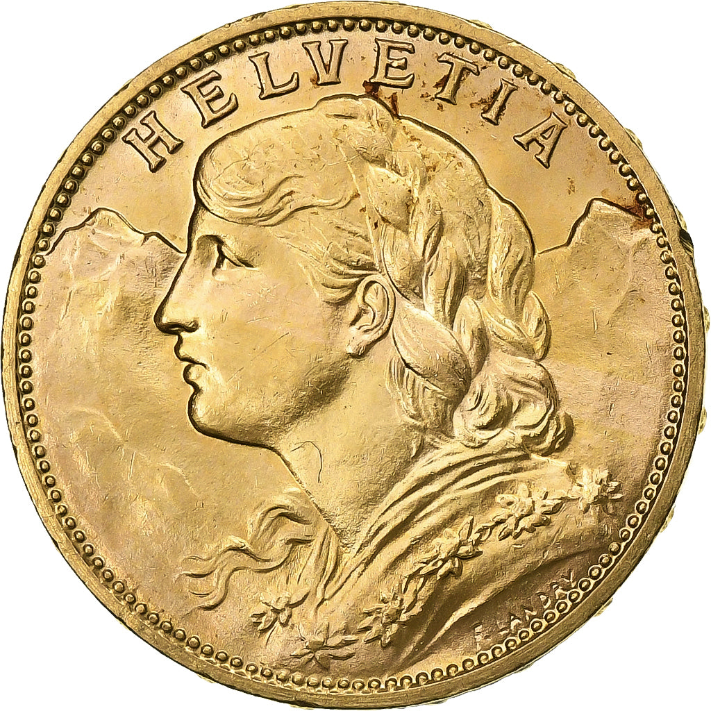 Svizzera, 20 Francs, Helvetia, 1913, Bern, Oro, BB+, KM:35.1