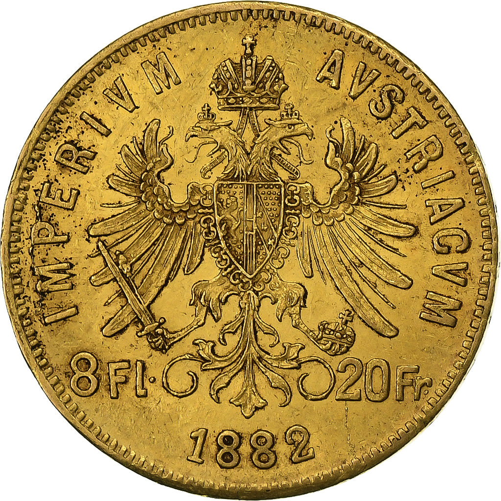 Áustria, Franz Joseph I, 8 Florins-20 Francs, 1882, Vienna, Dourado, AU(50-53)