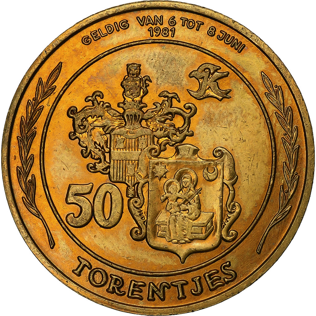 Belgio, ficha, 50 Torentjes - Kessel-Lo, 1981, Rame, BB