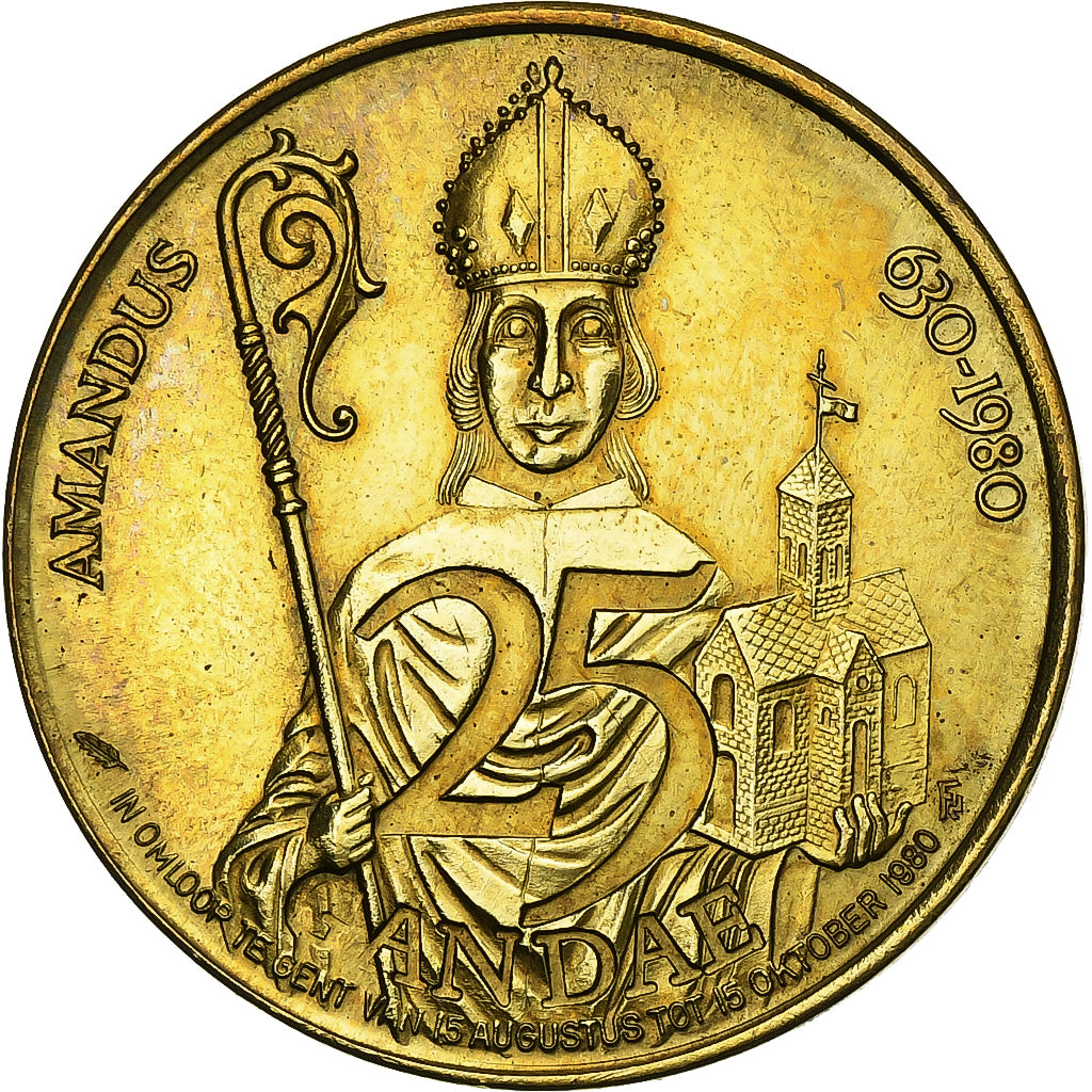 Bélgica, zeton, 25 Gandae - Gent, 1980, Latón chapado en acero, MBC