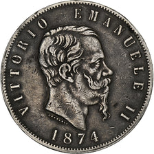 Italy, Vittorio Emanuele II, 5 Lire, 1874, Milan, Silver, EF(40-45), KM:8