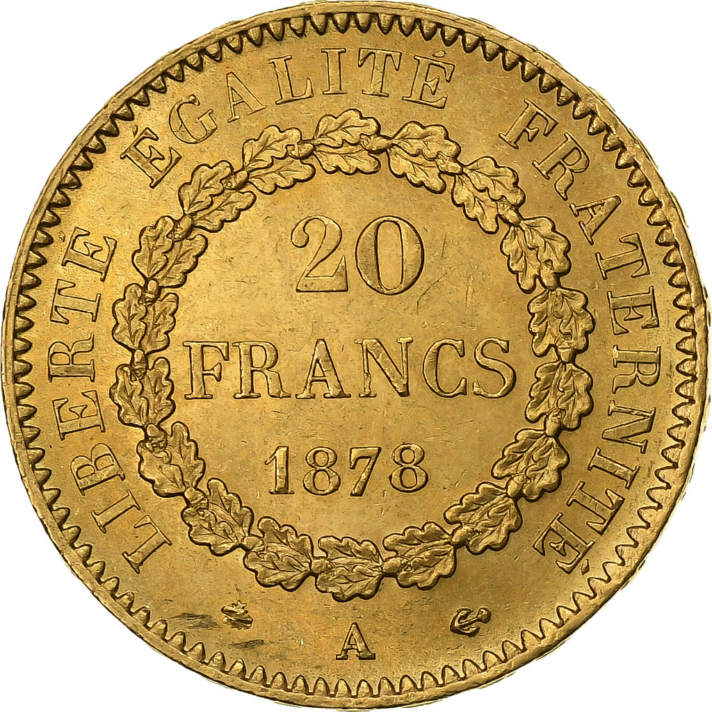 Francia, 20 Francs, Génie, 1878, Paris, Oro, MBC+, KM:825